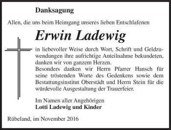 Traueranzeige von Erwin Ladewig  von Magdeburger Volksstimme