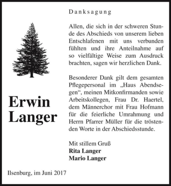 Traueranzeige von Erwin Langer  von Magdeburger Volksstimme