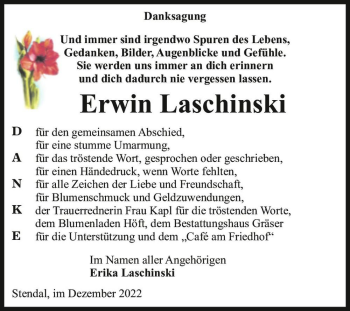 Traueranzeige von Erwin Laschinski  von Magdeburger Volksstimme