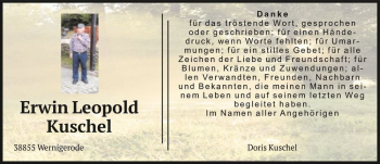 Traueranzeige von Erwin Leopold Kuschel  von Magdeburger Volksstimme