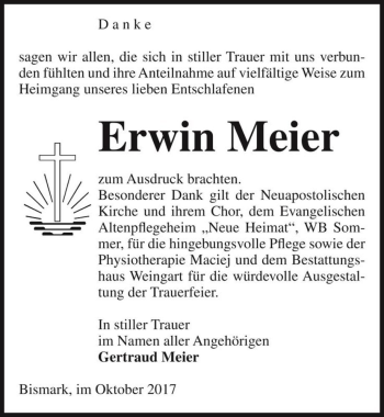 Traueranzeige von Erwin Meier  von Magdeburger Volksstimme