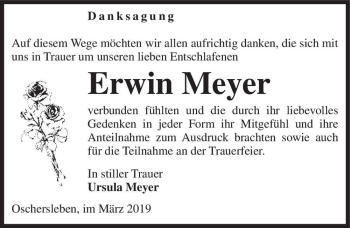 Traueranzeige von Erwin Meyer  von Magdeburger Volksstimme