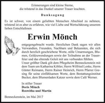 Traueranzeige von Erwin Mönch  von Magdeburger Volksstimme
