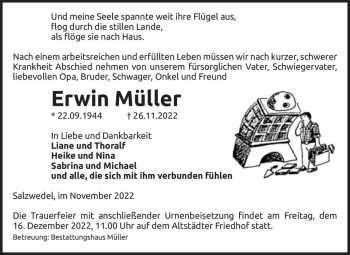 Traueranzeige von Erwin Müller  von Magdeburger Volksstimme