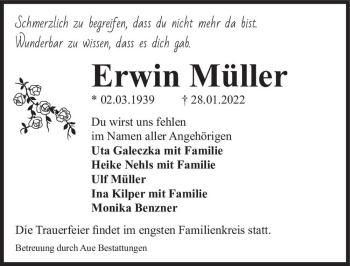 Traueranzeige von Erwin Müller  von Magdeburger Volksstimme