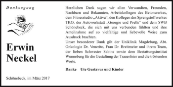 Traueranzeige von Erwin Neckel  von Magdeburger Volksstimme
