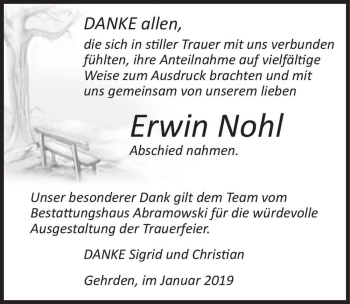 Traueranzeige von Erwin Nohl  von Magdeburger Volksstimme