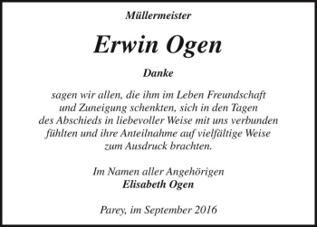 Traueranzeige von Erwin Ogen  von Magdeburger Volksstimme