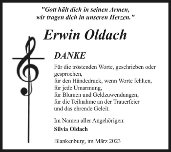 Traueranzeige von Erwin Oldach  von Magdeburger Volksstimme