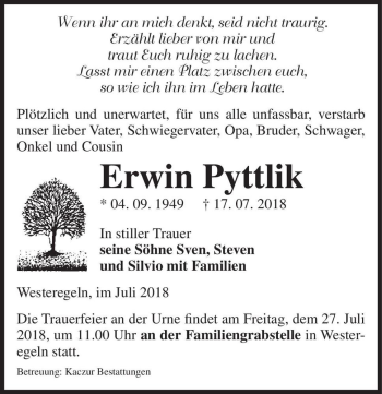 Traueranzeige von Erwin Pyttlik  von Magdeburger Volksstimme