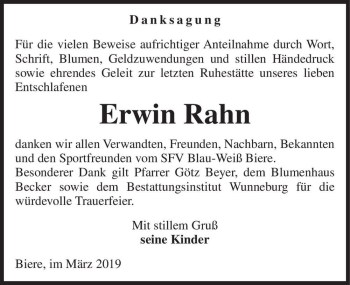 Traueranzeige von Erwin Rahn  von Magdeburger Volksstimme