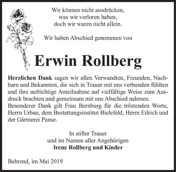 Traueranzeige von Erwin Rollberg  von Magdeburger Volksstimme