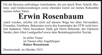Traueranzeige von Erwin Rosenbaum  von Magdeburger Volksstimme
