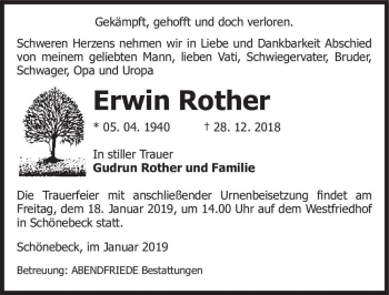 Traueranzeige von Erwin Rother  von Magdeburger Volksstimme