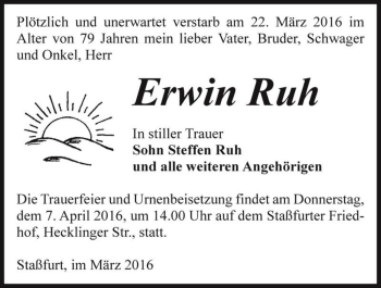 Traueranzeige von Erwin Ruh  von Magdeburger Volksstimme