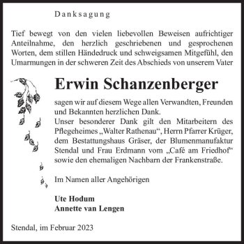 Traueranzeige von Erwin Schanzenberger  von Magdeburger Volksstimme