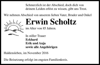 Traueranzeige von Erwin Scholtz  von Magdeburger Volksstimme