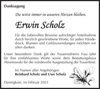 Traueranzeige von Erwin Scholz  von Magdeburger Volksstimme