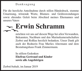 Traueranzeige von Erwin Schramm  von Magdeburger Volksstimme