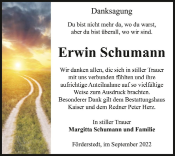 Traueranzeige von Erwin Schumann  von Magdeburger Volksstimme
