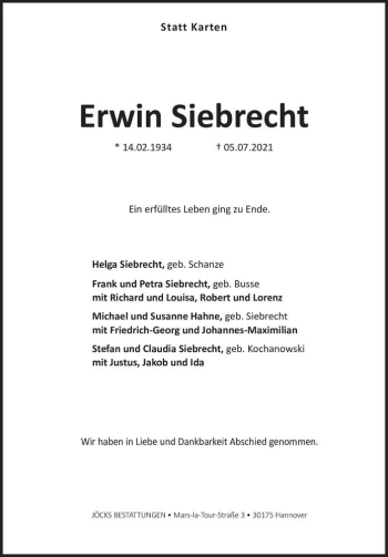 Traueranzeige von Erwin Siebrecht  von Magdeburger Volksstimme