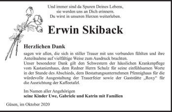 Traueranzeige von Erwin Skiback  von Magdeburger Volksstimme
