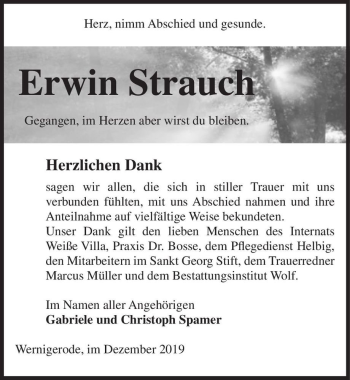 Traueranzeige von Erwin Strauch  von Magdeburger Volksstimme