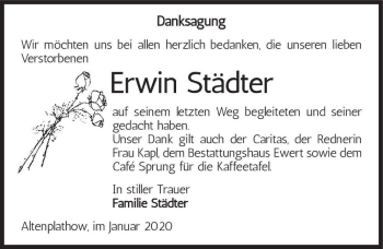 Traueranzeige von Erwin Städter  von Magdeburger Volksstimme
