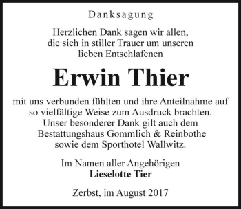 Traueranzeige von Erwin Thier  von Magdeburger Volksstimme