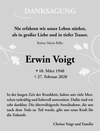 Traueranzeige von Erwin Voigt  von Magdeburger Volksstimme