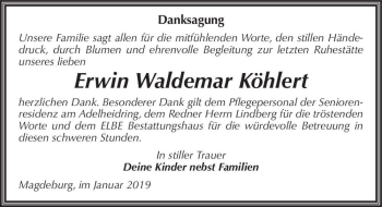 Traueranzeige von Erwin Waldemar Köhlert  von Magdeburger Volksstimme