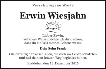 Traueranzeige von Erwin Wiesjahn  von Magdeburger Volksstimme