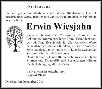 Traueranzeige von Erwin Wiesjahn  von Magdeburger Volksstimme