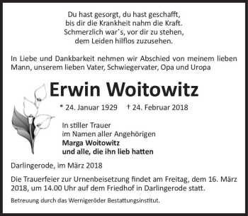 Traueranzeige von Erwin Woitowitz  von Magdeburger Volksstimme