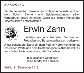 Traueranzeige von Erwin Zahn  von Magdeburger Volksstimme
