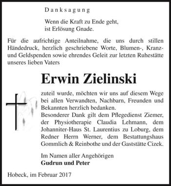 Traueranzeige von Erwin Zielinski  von Magdeburger Volksstimme
