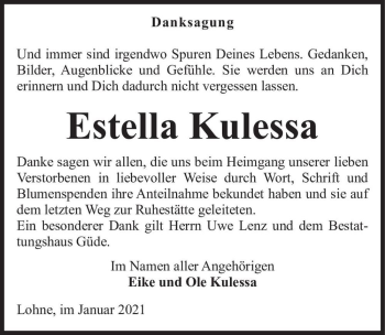 Traueranzeige von Estella Kulessa  von Magdeburger Volksstimme
