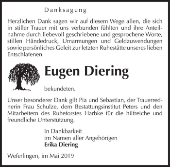 Traueranzeige von Eugen Diering  von Magdeburger Volksstimme