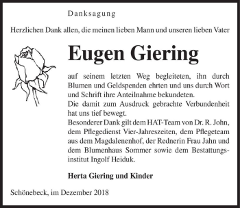 Traueranzeige von Eugen Giering  von Magdeburger Volksstimme