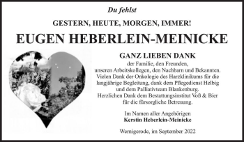 Traueranzeige von Eugen Heberlein-Meinicke  von Magdeburger Volksstimme