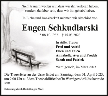 Traueranzeige von Eugen Schkudlarski  von Magdeburger Volksstimme