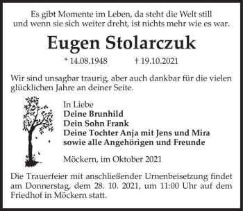 Traueranzeige von Eugen Stolarczuk  von Magdeburger Volksstimme
