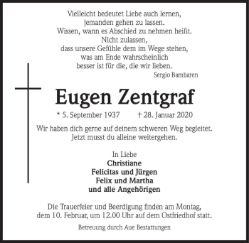 Traueranzeige von Eugen Zentgraf  von Magdeburger Volksstimme