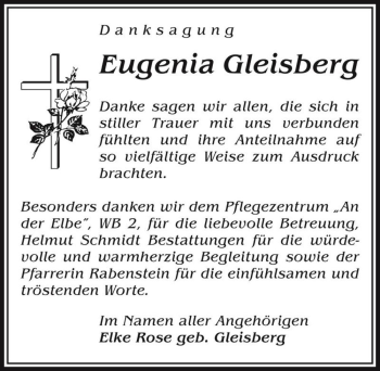 Traueranzeige von Eugenia Gleisberg  von Magdeburger Volksstimme