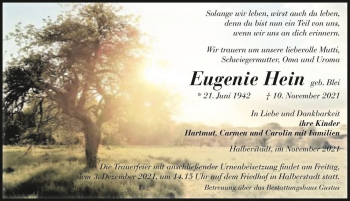 Traueranzeige von Eugenie Hein (geb. Blei)  von Magdeburger Volksstimme