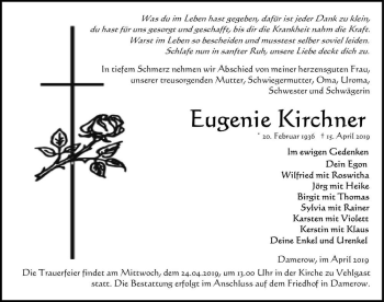 Traueranzeige von Eugenie Kirchner  von Magdeburger Volksstimme