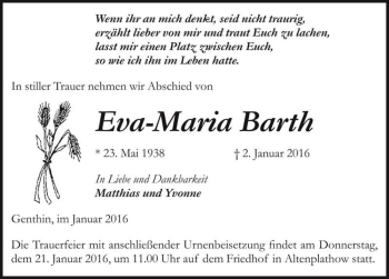 Traueranzeige von Eva-Maria Barth  von Magdeburger Volksstimme
