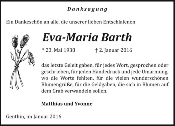 Traueranzeige von Eva-Maria Barth  von Magdeburger Volksstimme
