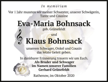 Traueranzeige von Eva-Maria Bohnsack (geb. Grünefeldt)  von Magdeburger Volksstimme