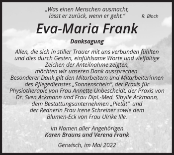 Traueranzeige von Eva-Maria Frank  von Magdeburger Volksstimme